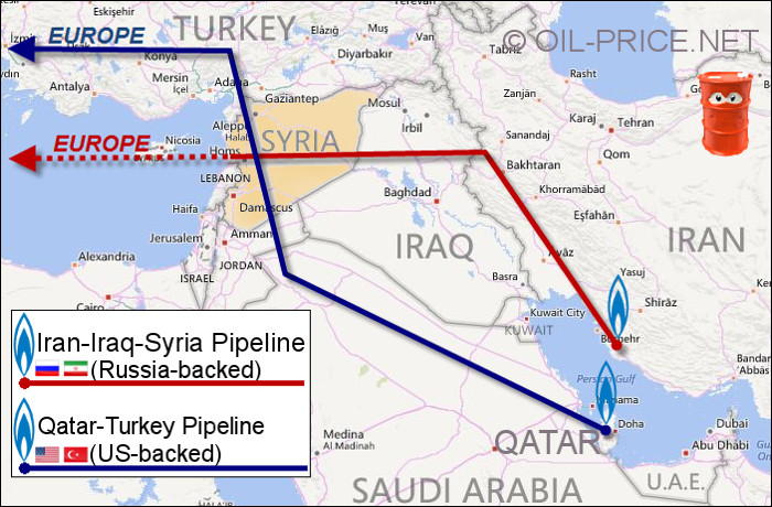Map of Qatar-Turkey and Iran-Iraq-Syria pipelines running through Syria Map of Qatar-Turkey and Iran-Iraq-Syria pipelines running through Syria